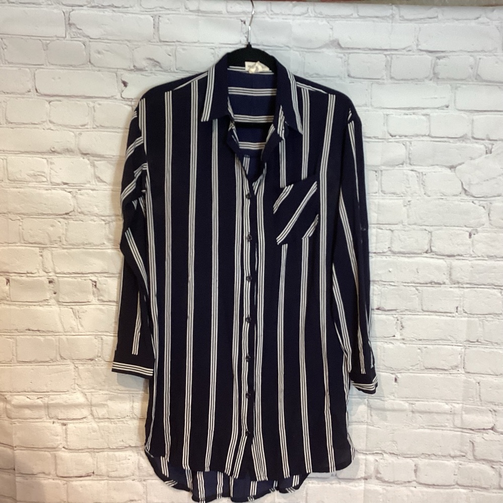 MILEY & MOLLY BLOUSE STRIPED LONG  NAVY WHITE SZ SM